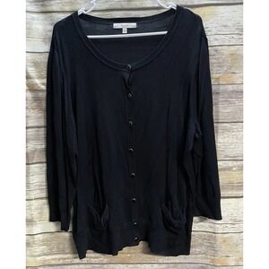 Sejour Black Cardigan Women's Plus 3X Button Up Sweater Long Sleeve Viscose